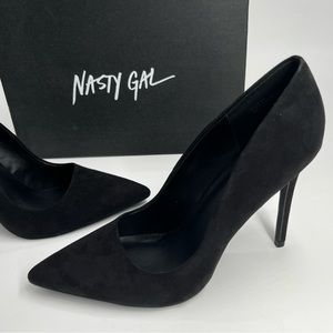 Nasty Gal Black Faux Suede Point-Toe Stilettos Size 9.5 Slip on Pumps